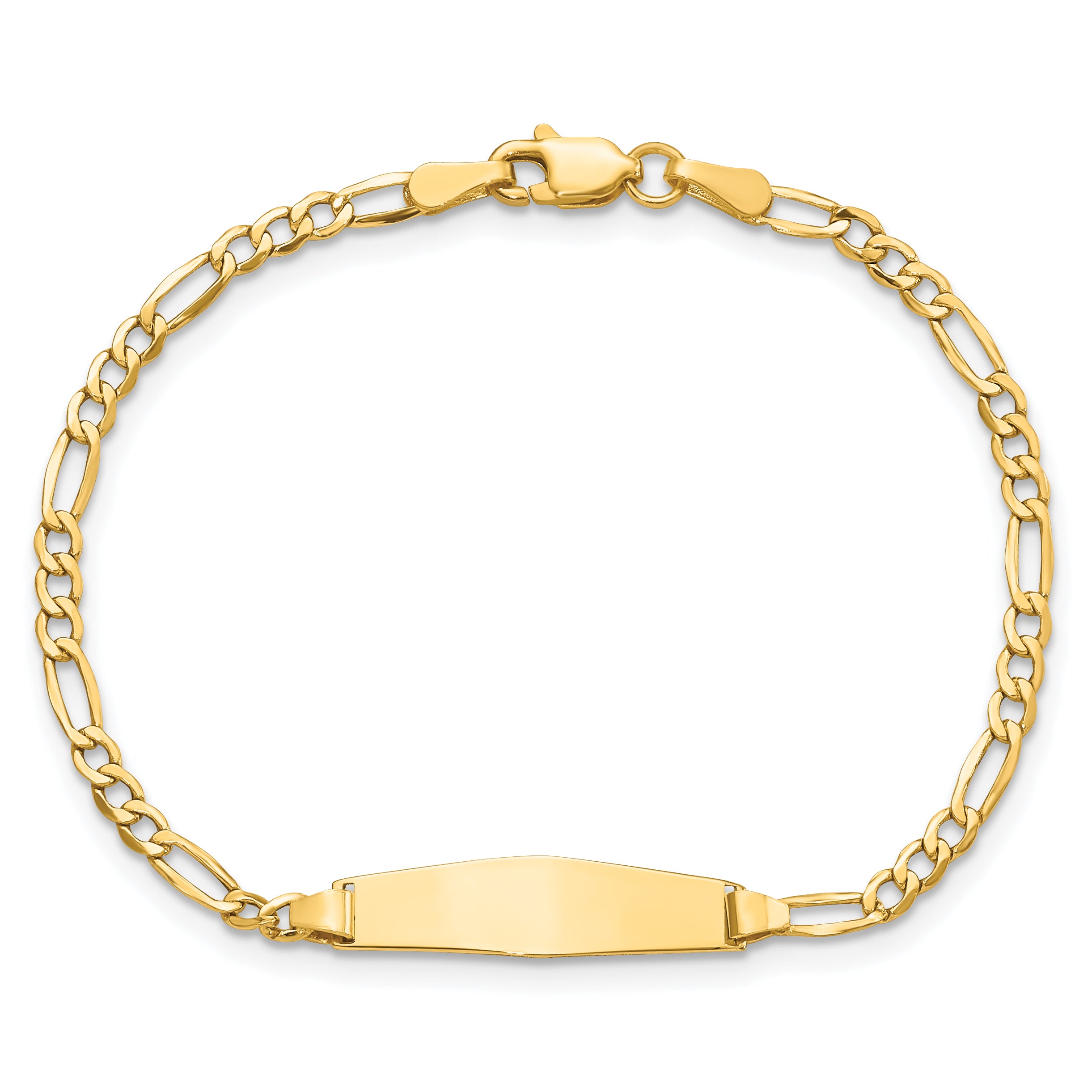 14k Polished Semi-Solid Chain/Solid Plate Figaro Link Soft Diamond Shape 19.5x5.5mm Plate 6 inch Baby/Child ID Bracelet DCID134C