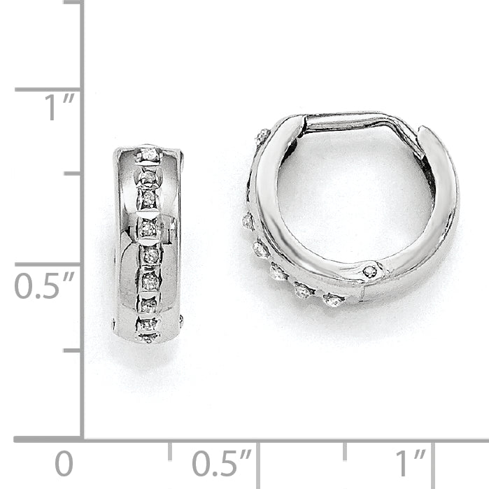 14k White Gold Diamond Fascination Diamond Dust/Accent 5x14mm Round Hinged Hoop Earrings DF140