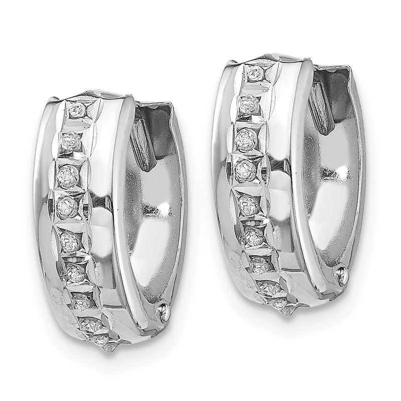 14k White Gold Diamond Fascination Diamond Dust/Accent 5x14mm Round Hinged Hoop Earrings DF140