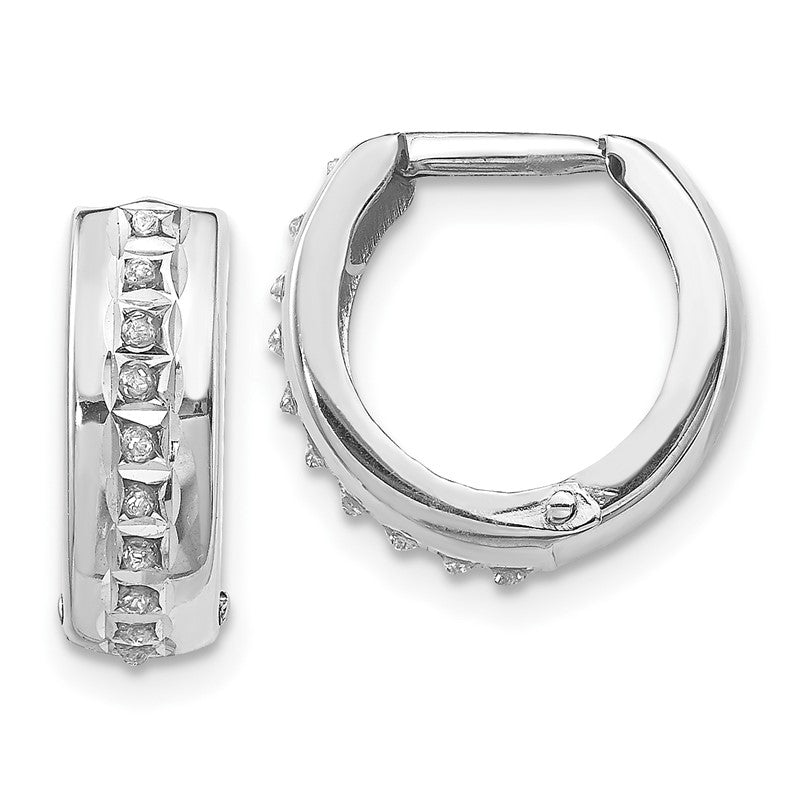 14k White Gold Diamond Fascination Diamond Dust/Accent 5x14mm Round Hinged Hoop Earrings DF140
