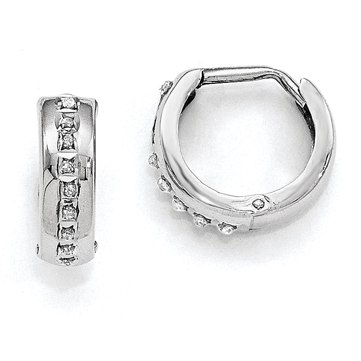 14k White Gold Diamond Fascination Diamond Dust/Accent 5x14mm Round Hinged Hoop Earrings DF140