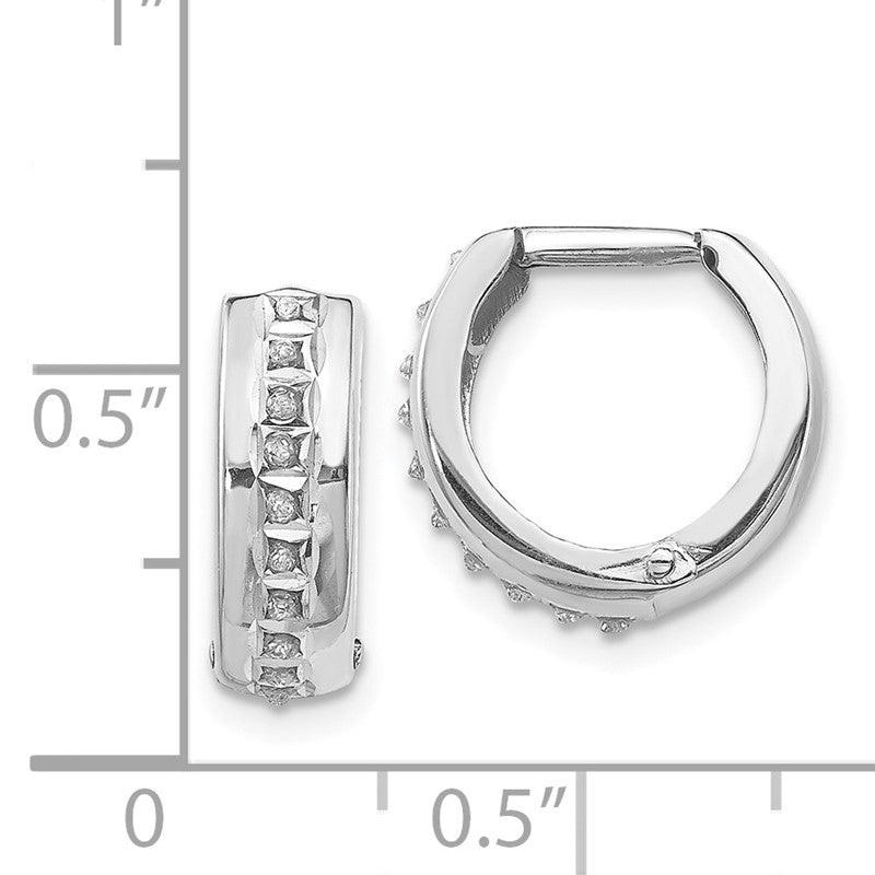 14k White Gold Diamond Fascination Diamond Dust/Accent 5x14mm Round Hinged Hoop Earrings DF140