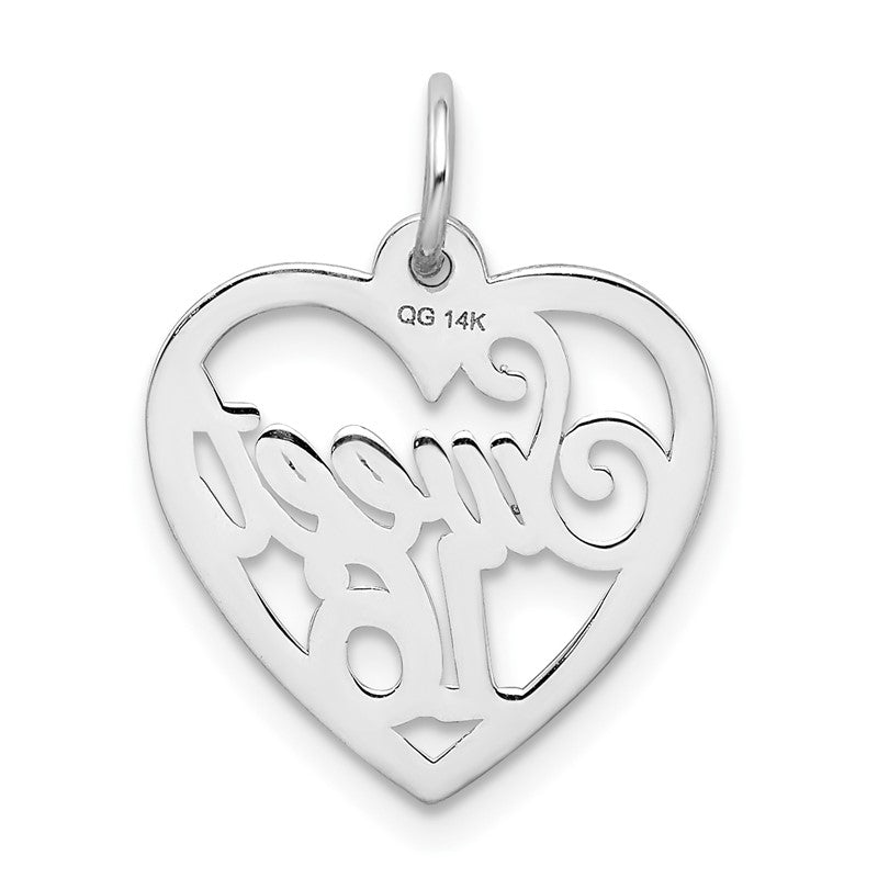 14k White Gold SWEET 16 in Heart Charm WCH26