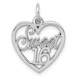 14k White Gold SWEET 16 in Heart Charm WCH26