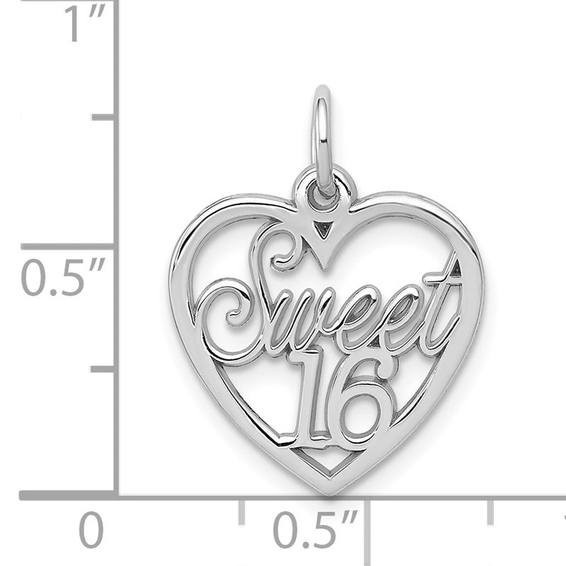 14k White Gold SWEET 16 in Heart Charm WCH26