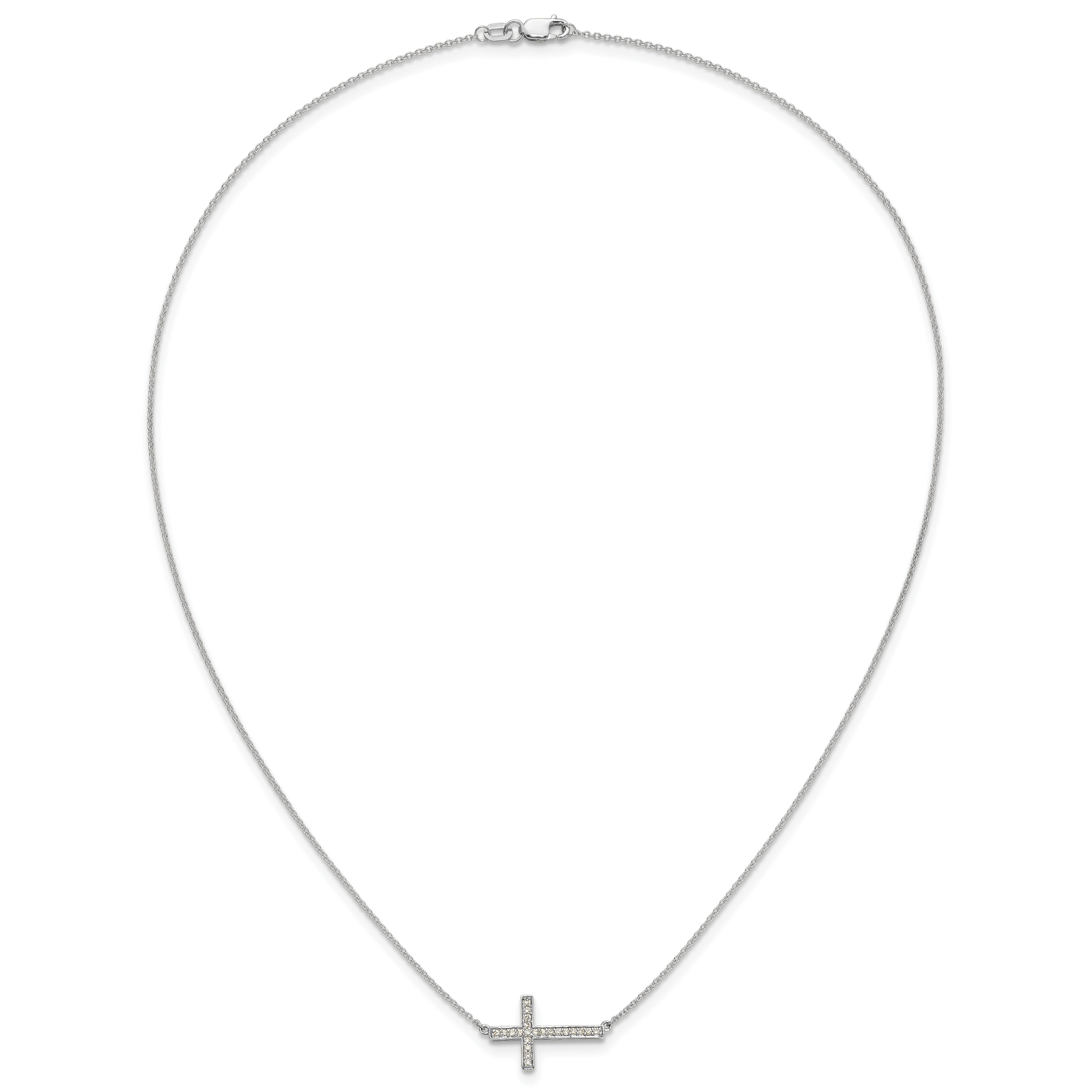 14k White Gold 1/6 carat Diamond Sideways Cross 18 inch Necklace PM4695