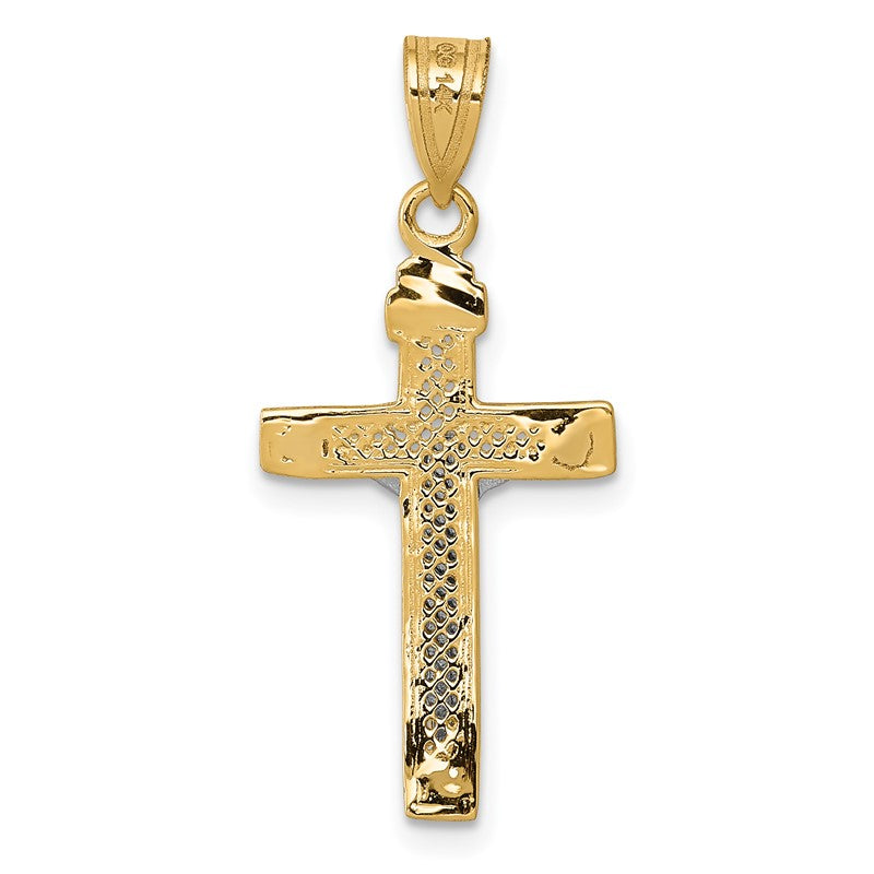 14K Two-tone Diamond-cut Lattice Cross with Crucifix Pendant C4349