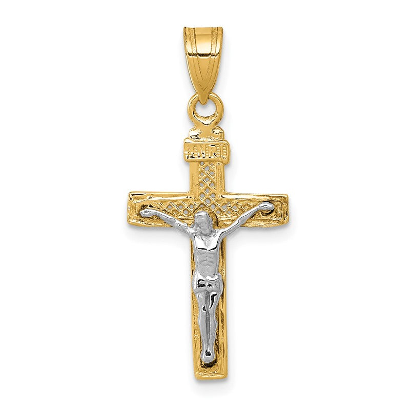 14K Two-tone Diamond-cut Lattice Cross with Crucifix Pendant C4349