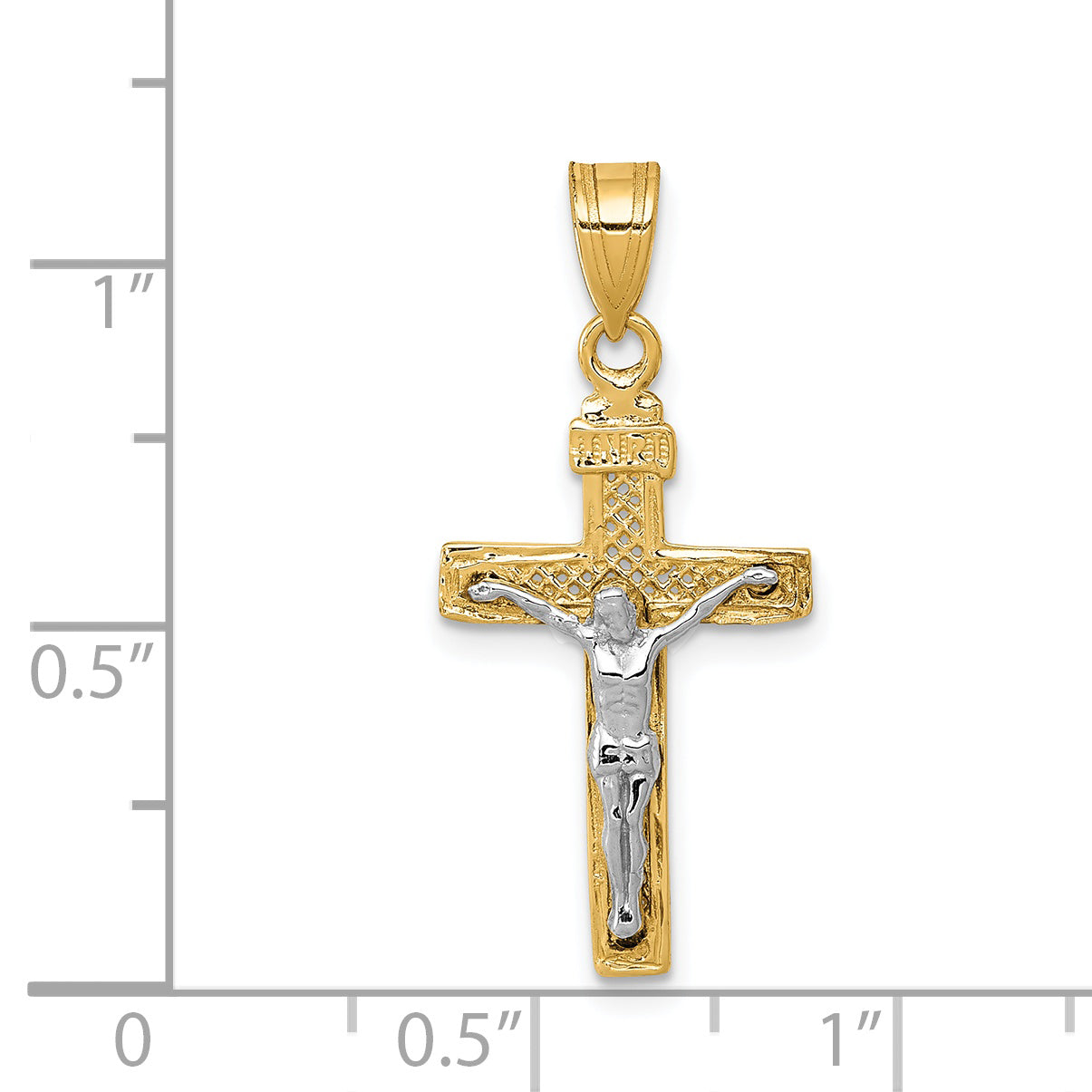 14K Two-tone Diamond-cut Lattice Cross with Crucifix Pendant C4349