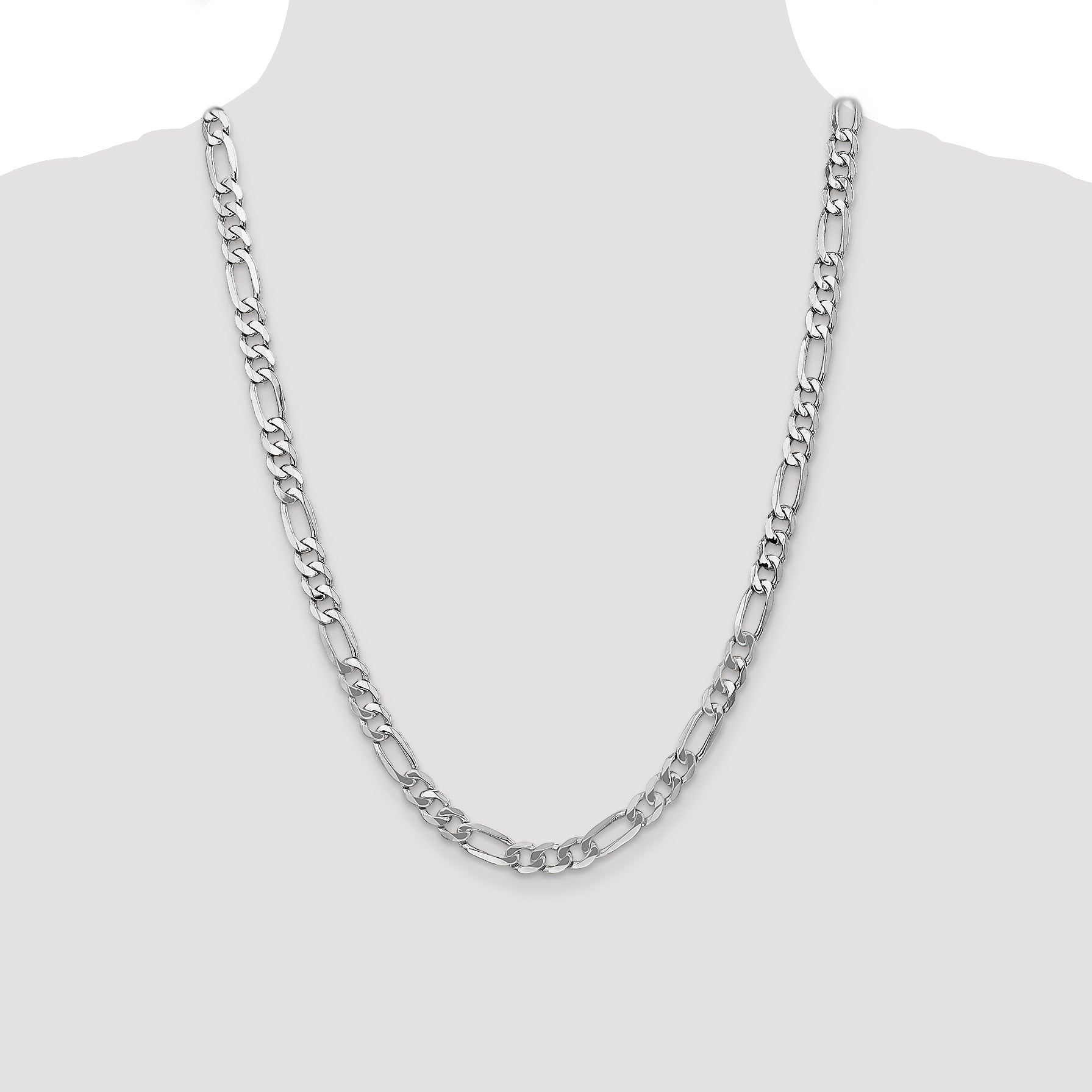 14K White Gold 20 inch 7mm Flat Figaro with Lobster Clasp Chain WFIG180
