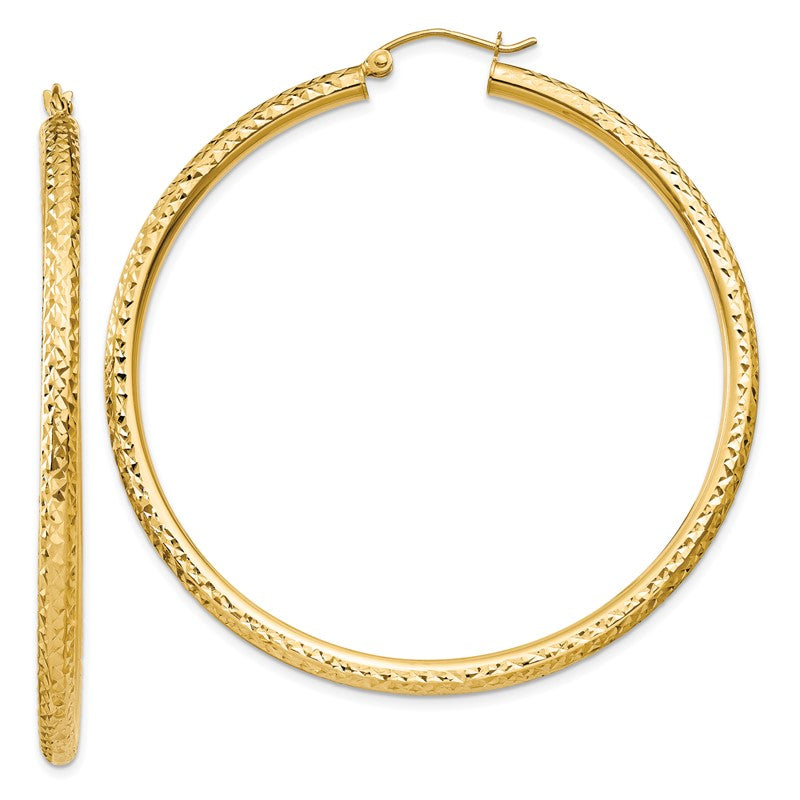 14k 3x55mm Diamond-cut Round Tube Hoop Earrings TC272