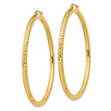 14k 3x55mm Diamond-cut Round Tube Hoop Earrings TC272