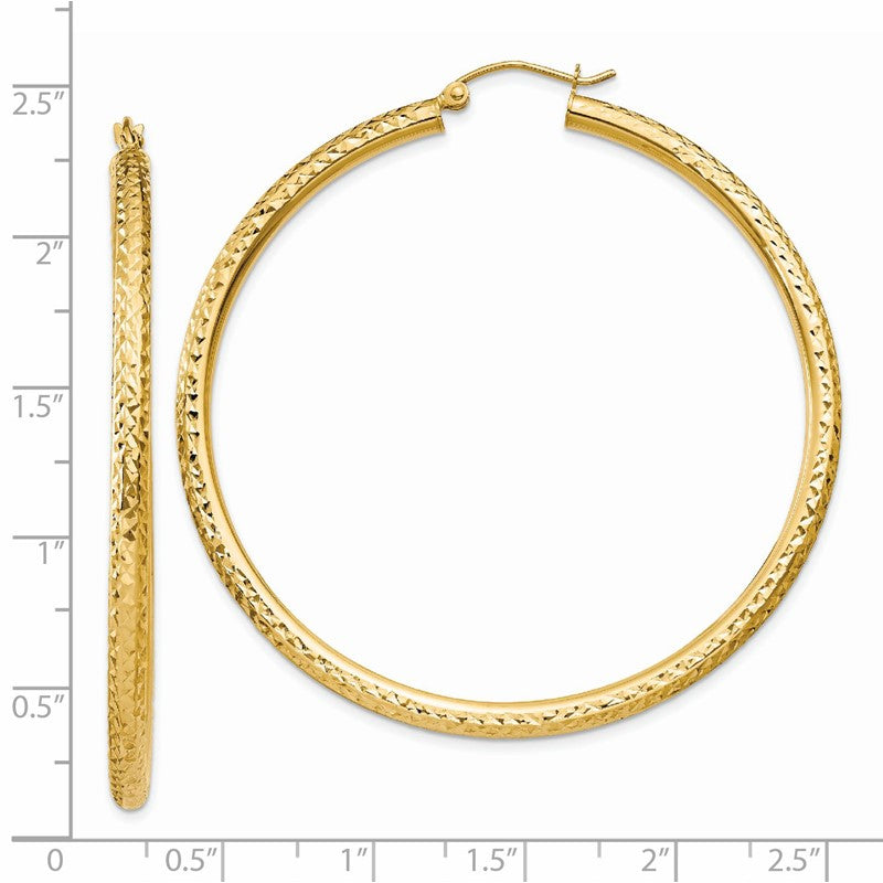 14k 3x55mm Diamond-cut Round Tube Hoop Earrings TC272