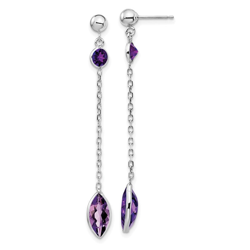 14k White Gold Amethyst Chain Post Dangle Earrings YE711