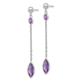 14k White Gold Amethyst Chain Post Dangle Earrings YE711