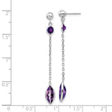 14k White Gold Amethyst Chain Post Dangle Earrings YE711