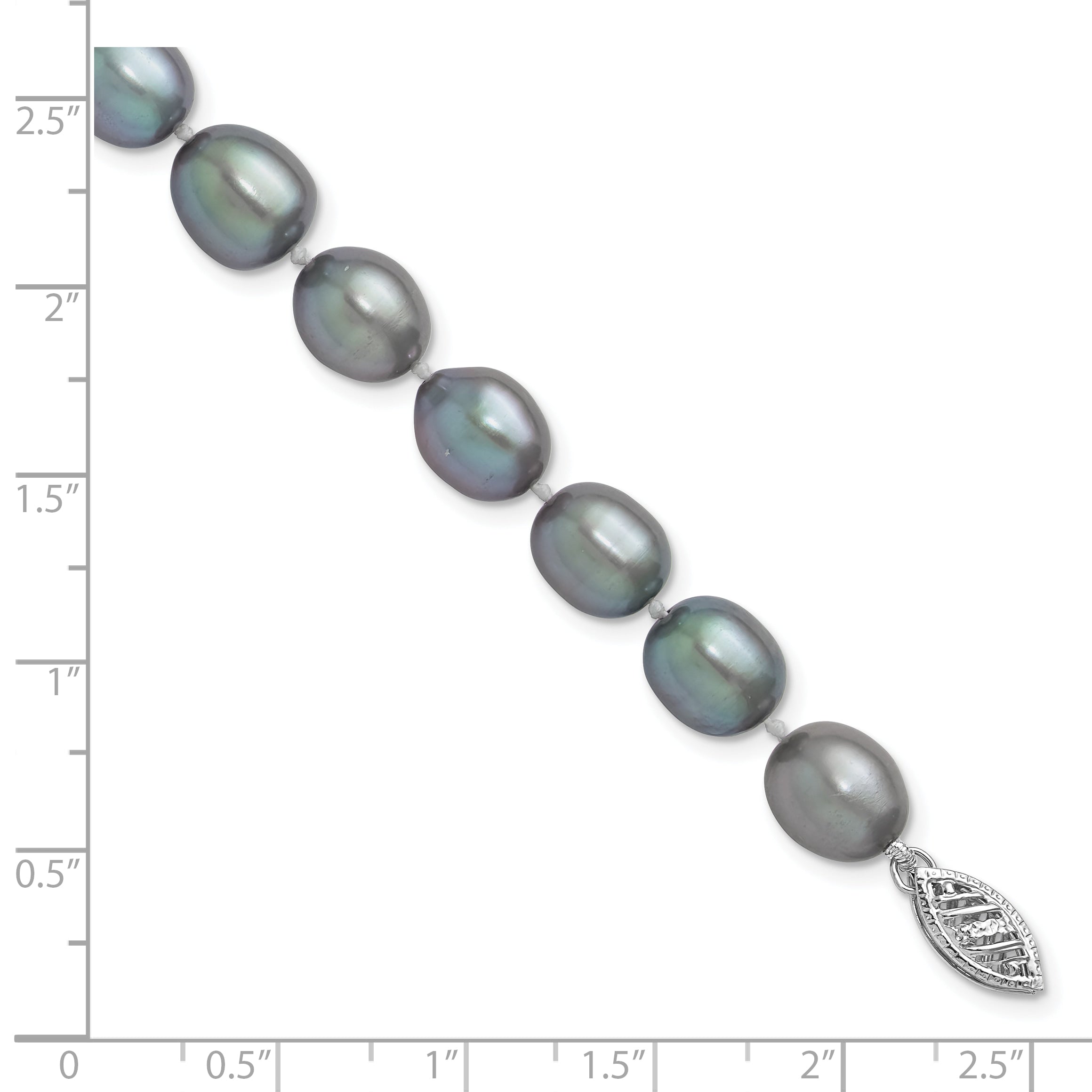 14k White Gold 8-9mm Grey Rice Freshwater Cultured Pearl 16 inch Necklace XF415