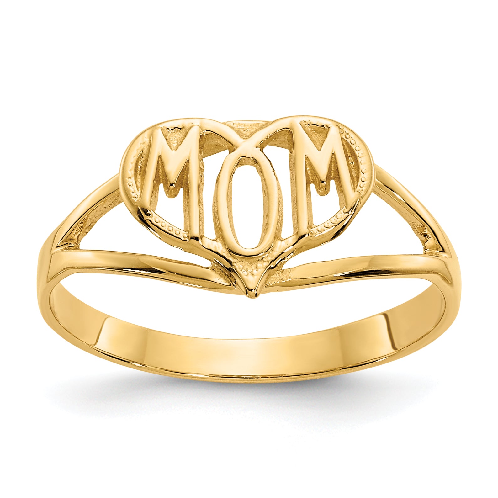 14k Polished MOM in Heart Ring R423