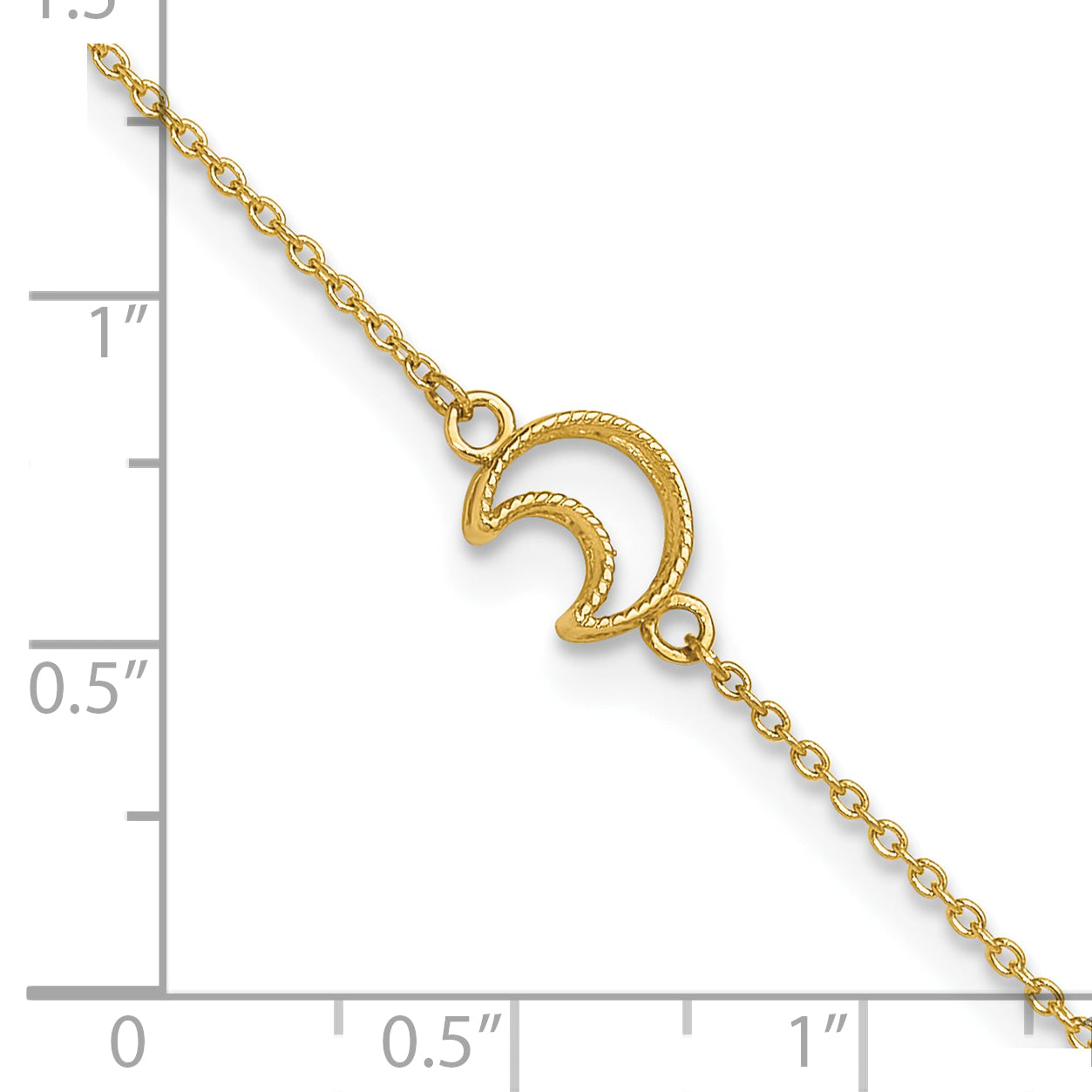 14K Textured and Polished Crescent Moon 9 inch Plus 1 inch Extender - Total 10 inch Anklet ANK274