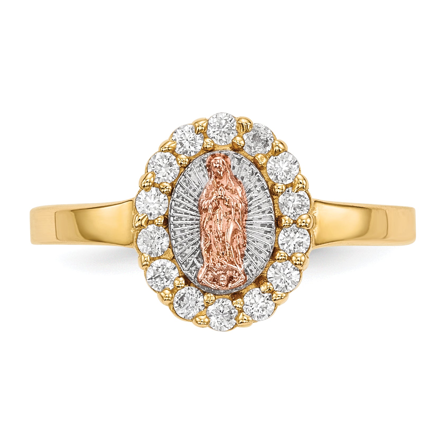 14k Two-tone with White Rhodium CZ Our Lady of Guadalupe Ring R579