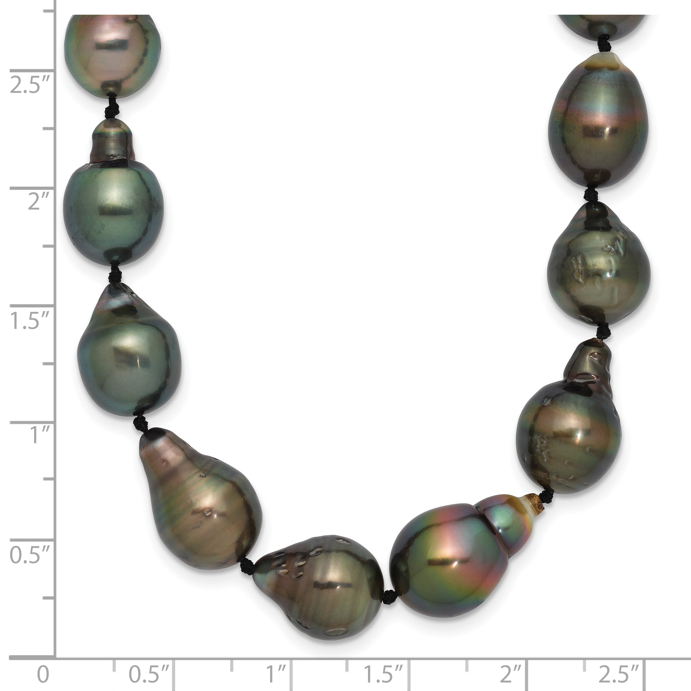 14k White Gold 8-11mm Black Baroque Tahitian Saltwater Cultured Pearl Graduated 18 inch Necklace XF423
