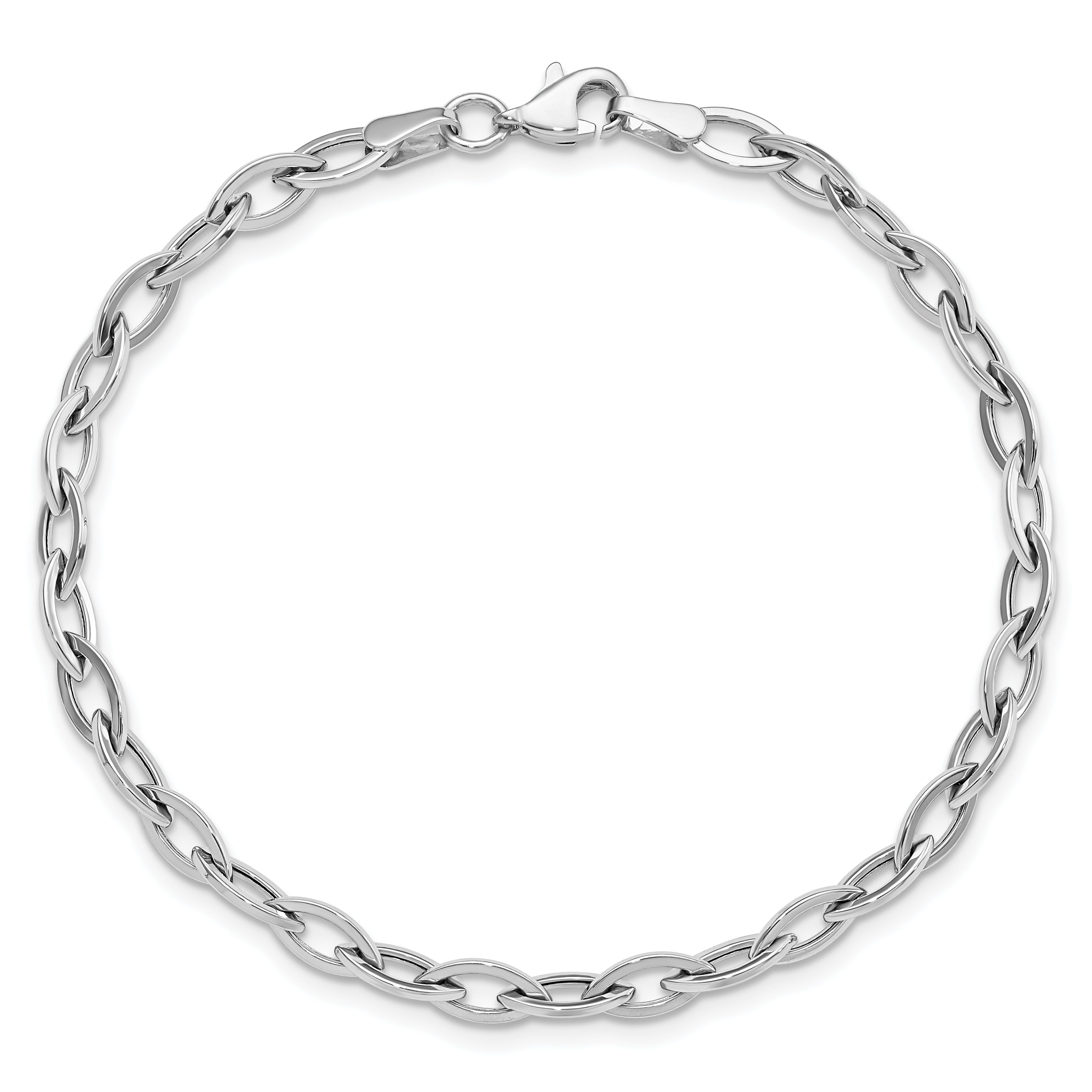 14K White Gold Polished Fancy Oval Link 7.5 inch Bracelet SF2188