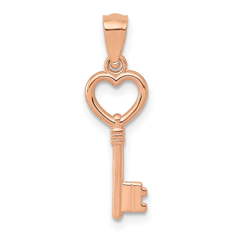 14K Rose Gold 3D Polished Heart Key Charm YC1072