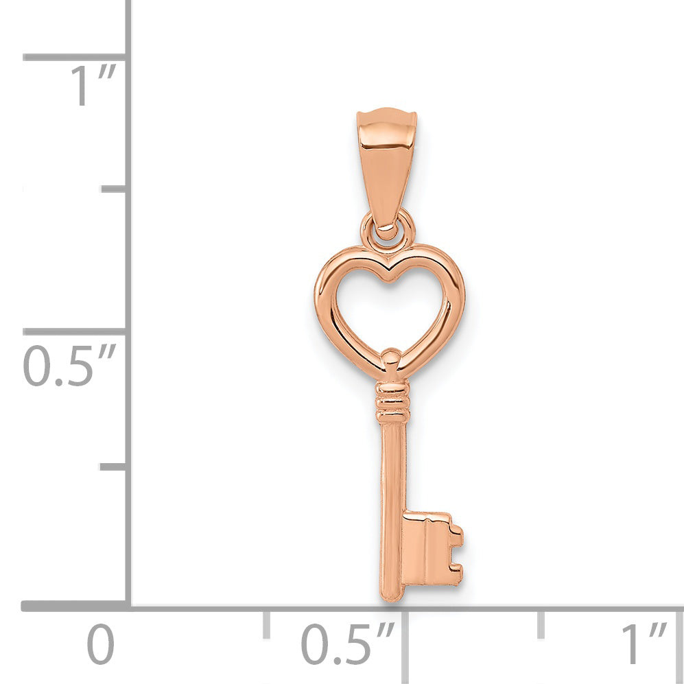 14K Rose Gold 3D Polished Heart Key Charm YC1072