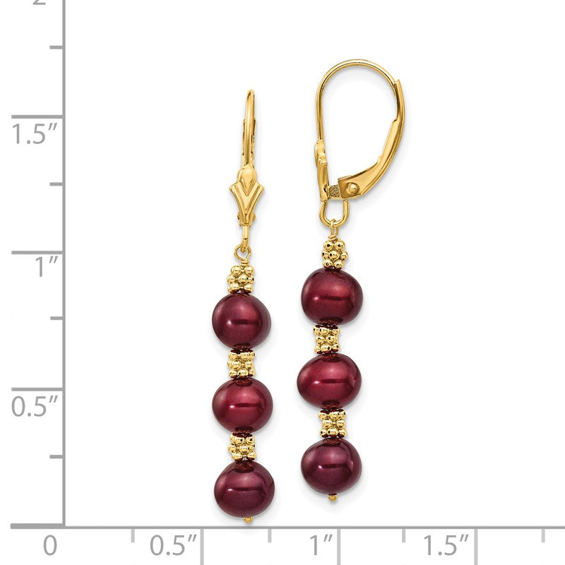 14k 5-6mm Brown Semi-Round Freshwater Cultured Pearl Dangle Leverback Earrings XF216