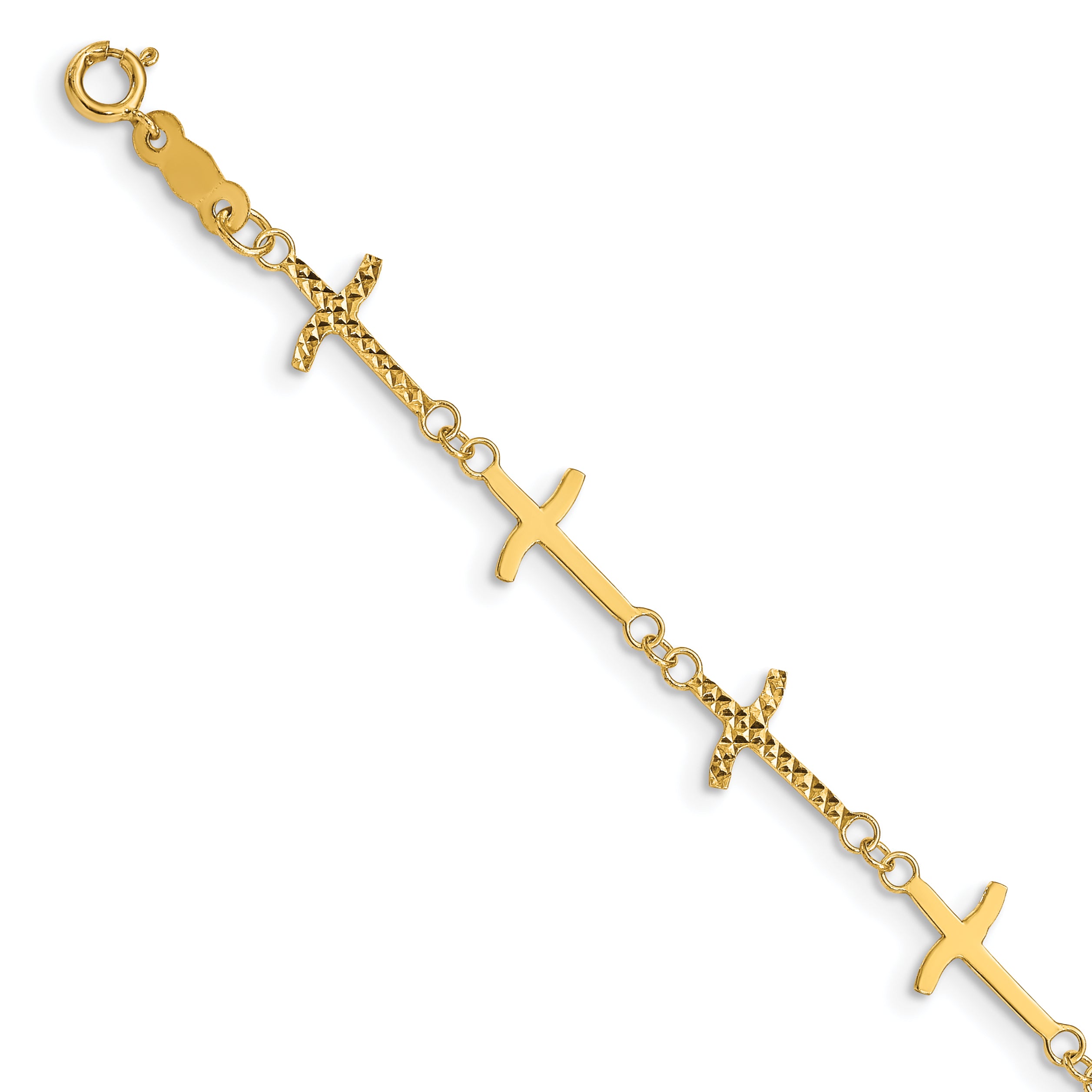 14k Polished and Diamond-cut Crosses 7 inch Bracelet Plus 1 inch Extender FB1498