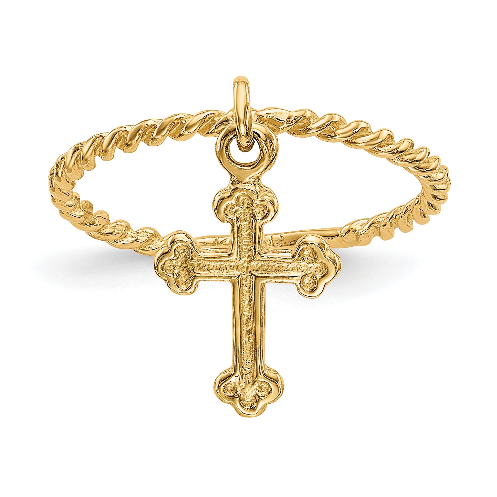14k Cross Dangle Twisted Band Size 4 Baby / Childs Ring K5112