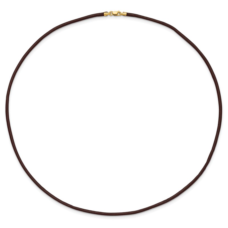 14k Yellow Clasp 2mm 16 inch Brown Leather Cord Necklace XG262