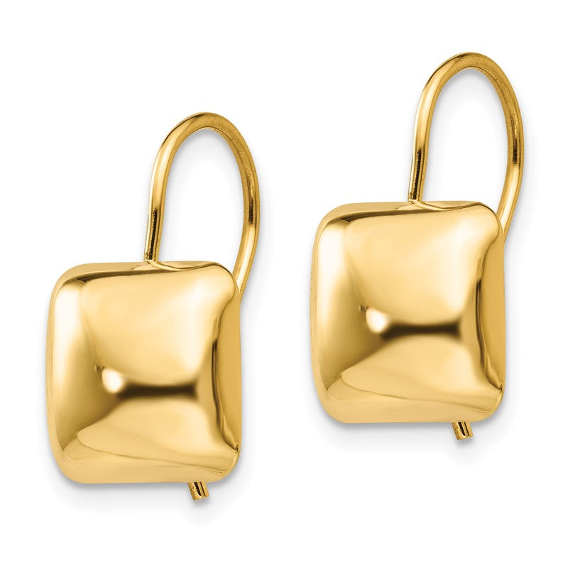 14k 9.5mm Polished Puffed Square Kidney Wire Earrings H1040
