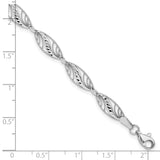 14k White Gold Oval Filigree Diamond-cut 7.25 inch Bracelet FB1336
