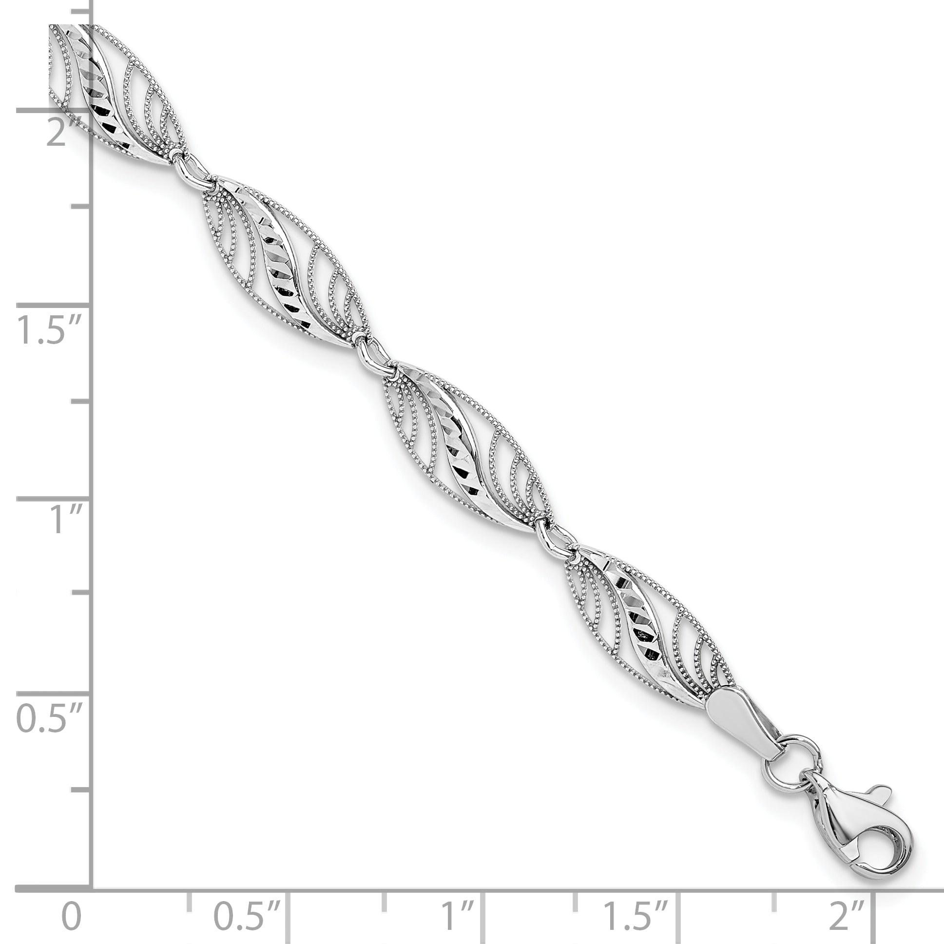 14k White Gold Oval Filigree Diamond-cut 7.25 inch Bracelet FB1336