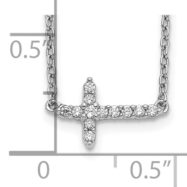 14k White Gold 1/10 carat Diamond Sideways Cross 18 inch Necklace PM4692