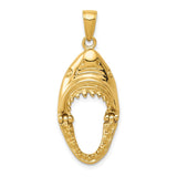 14K Gold Polished 2-D Jaws Shark Head Mouth Opens Pendant K5343