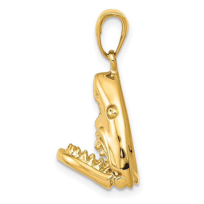 14K Gold Polished 2-D Jaws Shark Head Mouth Opens Pendant K5343