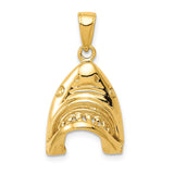 14K Gold Polished 2-D Jaws Shark Head Mouth Opens Pendant K5343