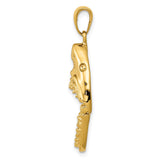 14K Gold Polished 2-D Jaws Shark Head Mouth Opens Pendant K5343