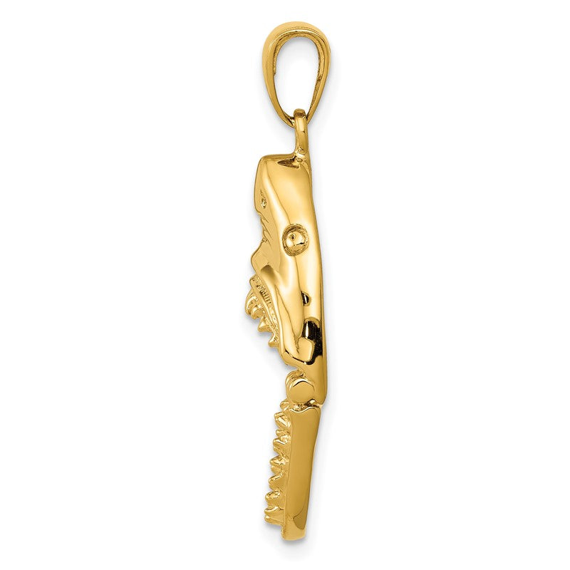 14K Gold Polished 2-D Jaws Shark Head Mouth Opens Pendant K5343