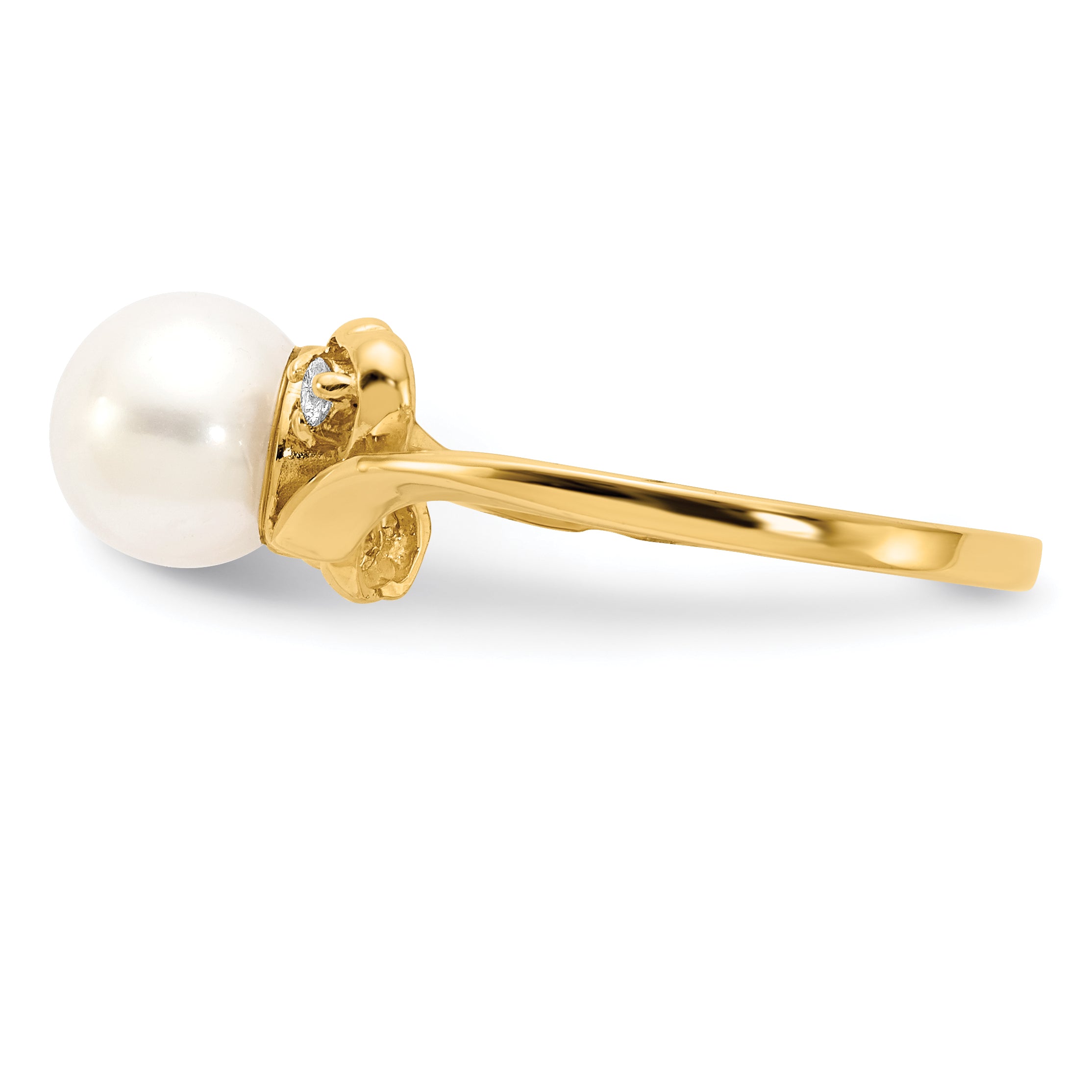14k 7mm White Freshwater Cultured Pearl and 1/20 carat AA Diamond Ring Y4304PL/AA