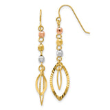 14K Tri-Color Diamond-cut Bead Oval Dangle French Hook Earrings TH539