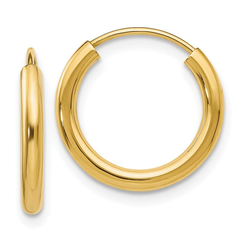 14k 2x16mm Polished Round Endless Tube Hoop Earrings H977