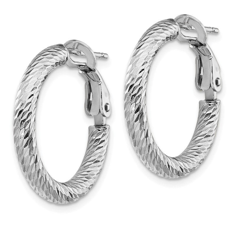 14k White Gold 3x21mm Diamond-cut Round Omega Back Tube Hoop Earrings PRE938W