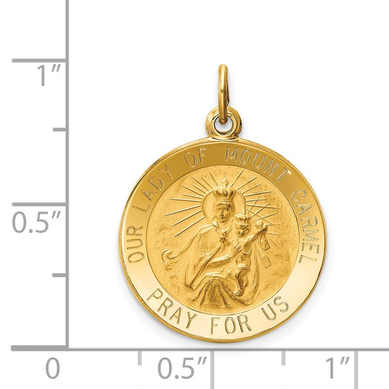 14k Polished and Satin Solid Our Lady of Mt. Carmel Medal Round Charm XR652