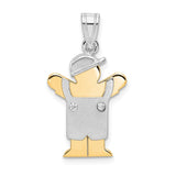 14k Two-tone The Kids Small Boy in Overalls with Hat on Left AA Diamond Love Pendant XK506AA