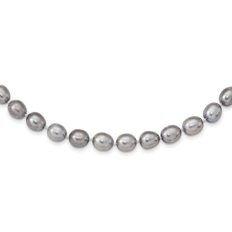 14k White Gold 8-9mm Grey Rice Freshwater Cultured Pearl 16 inch Necklace XF415