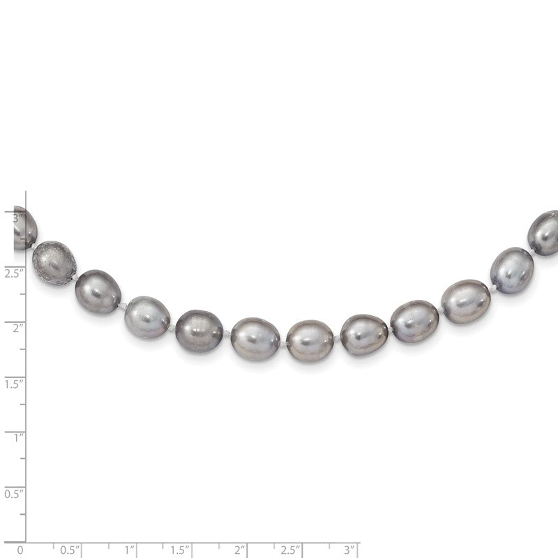 14k White Gold 8-9mm Grey Rice Freshwater Cultured Pearl 16 inch Necklace XF415