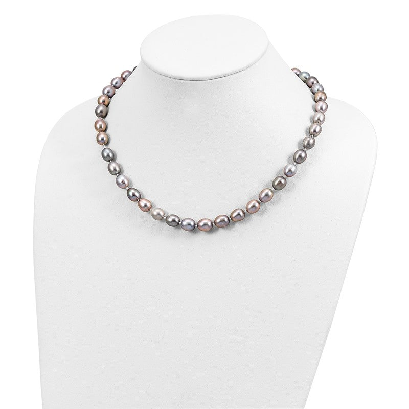 14k White Gold 8-9mm Grey Rice Freshwater Cultured Pearl 16 inch Necklace XF415